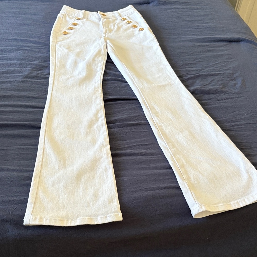 Noli White Flare Jeans with Gold Buttons